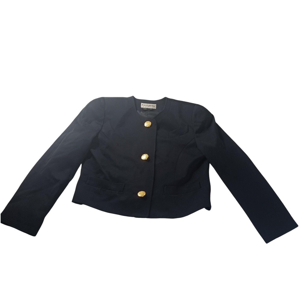 John Meyer Womens‎ Wool Cropped Blazer 12 Size Navy Gold Button Old Money Office